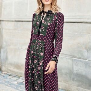 Boden Long Sleeve Dress in Pink and Green